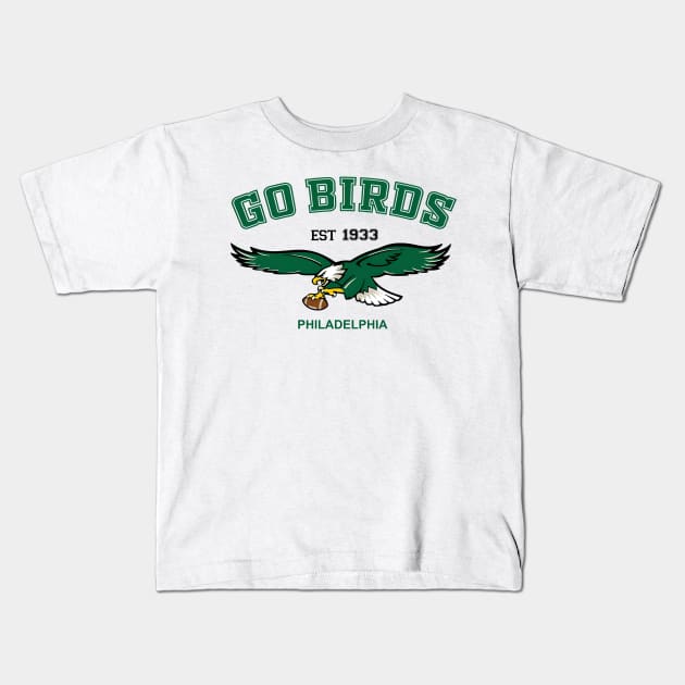 Go Birds Vintage Eagles - Philadelphia Football Est 1933 Kids T-Shirt by bonsauba